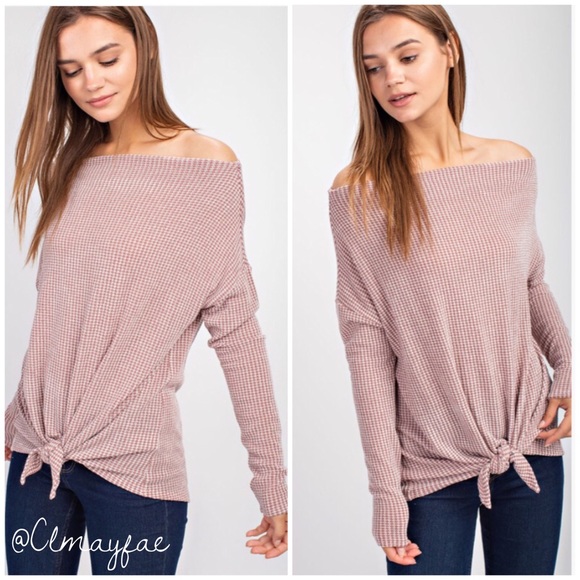 mittoshop Tops - SALE! {LAST1} Wafer Knit Off Shoulder Tie Top